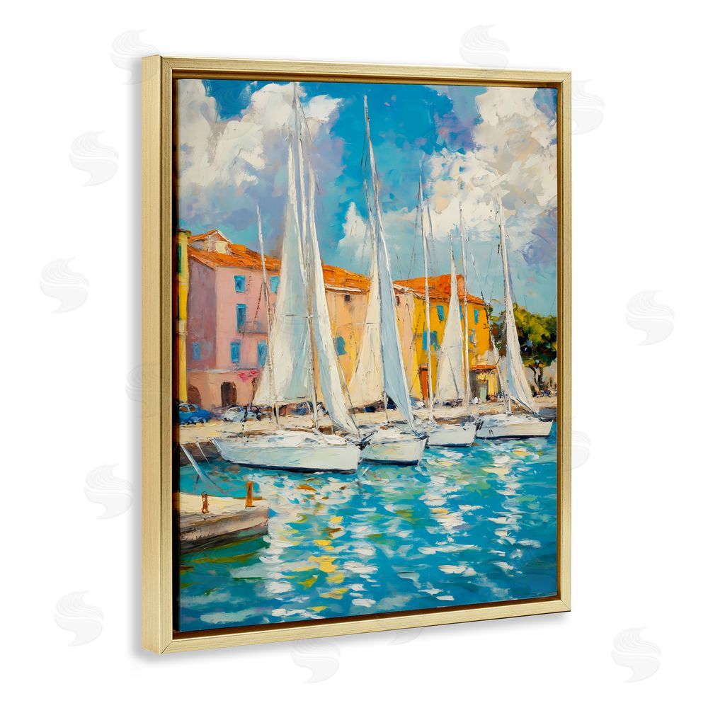 Franklyn Gregory Sail Away Boat Harbor Gold Floating Frame Canvas Wall Art Print