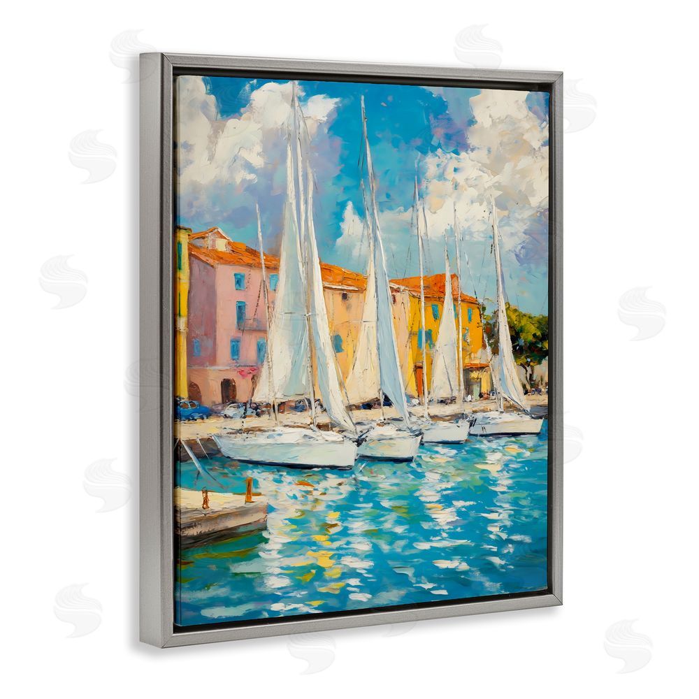 Franklyn Gregory Sail Away Boat Harbor Gray Floating Frame Canvas Wall Art Print