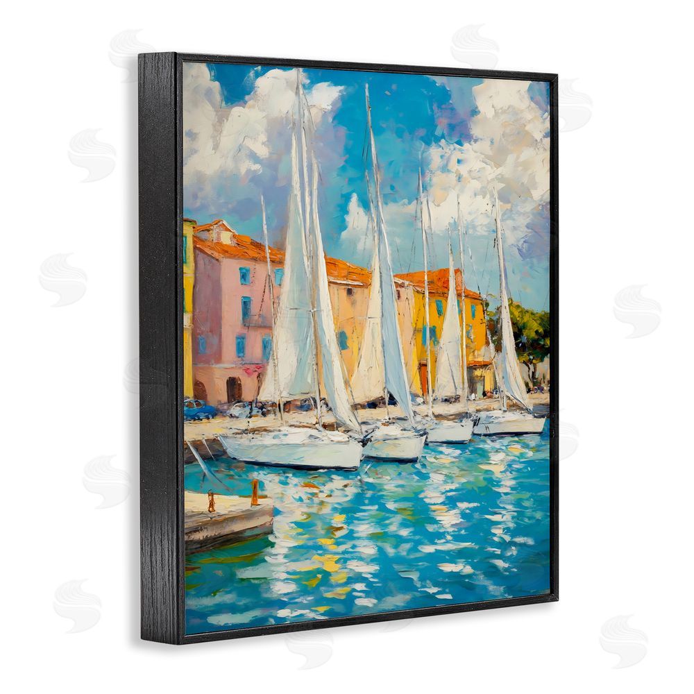 Franklyn Gregory Sail Away Boat Harbor Black Framed Giclee Wall Art Print