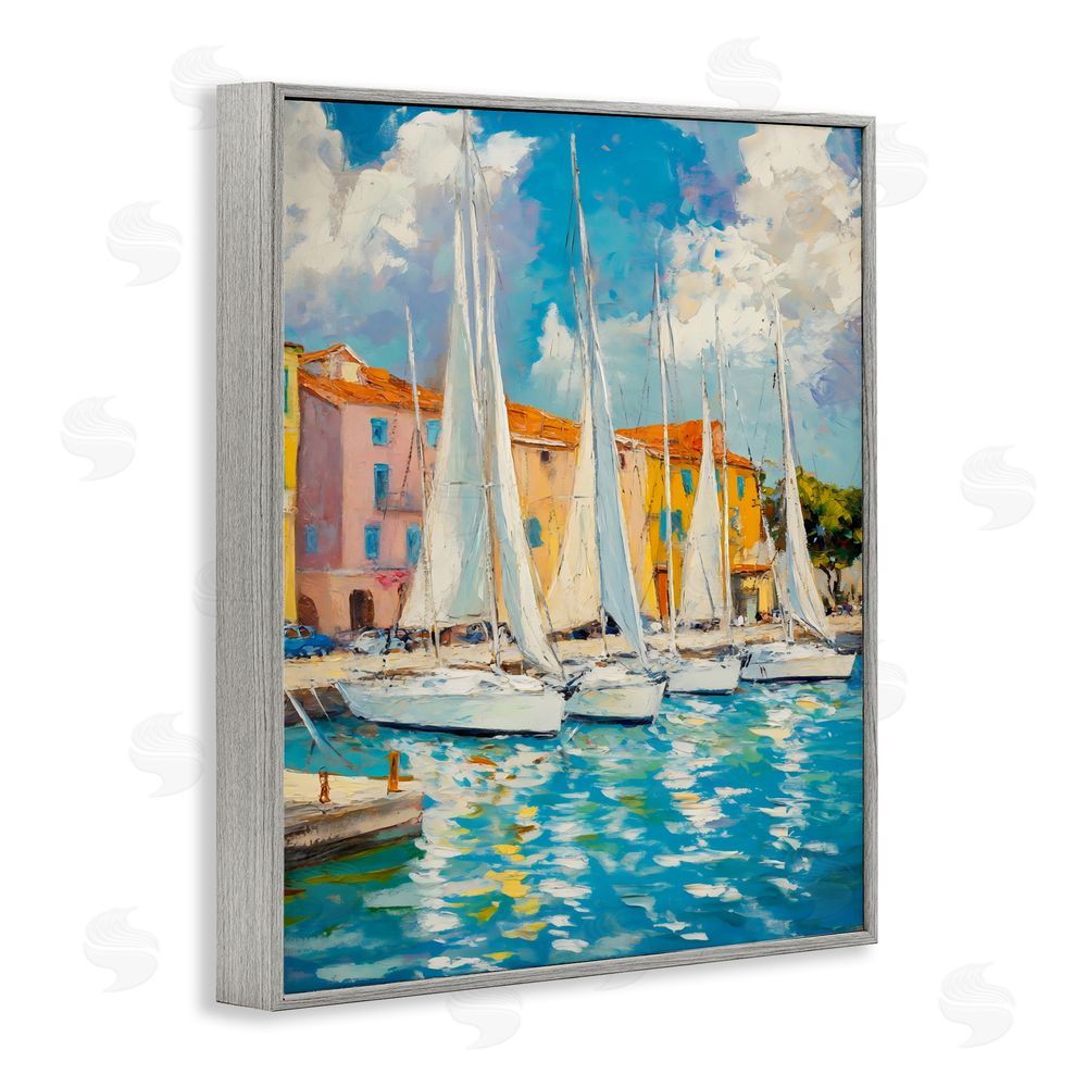 Franklyn Gregory Sail Away Boat Harbor Gray Framed Giclee Wall Art Print