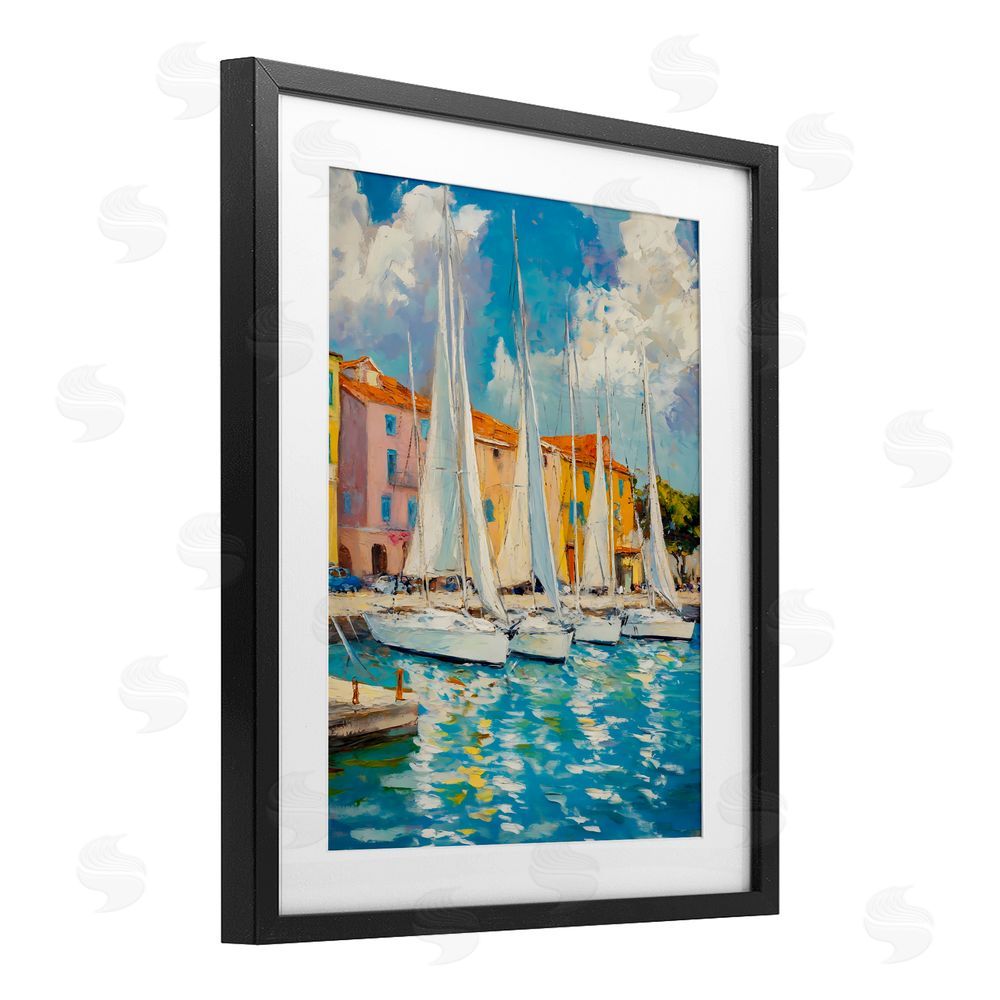 Franklyn Gregory Sail Away Boat Harbor Black Framed Print Under Glass with White Mat Wall Art