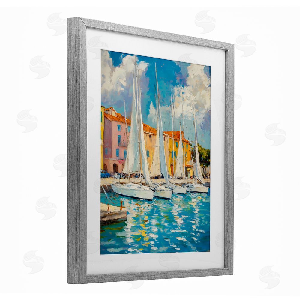 Franklyn Gregory Sail Away Boat Harbor Gray Framed Print Under Glass with White Mat Wall Art