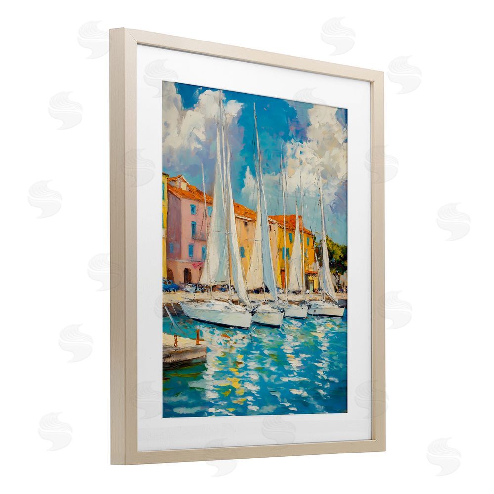 Franklyn Gregory Sail Away Boat Harbor Birch Framed Print Under Glass with White Mat Wall Art