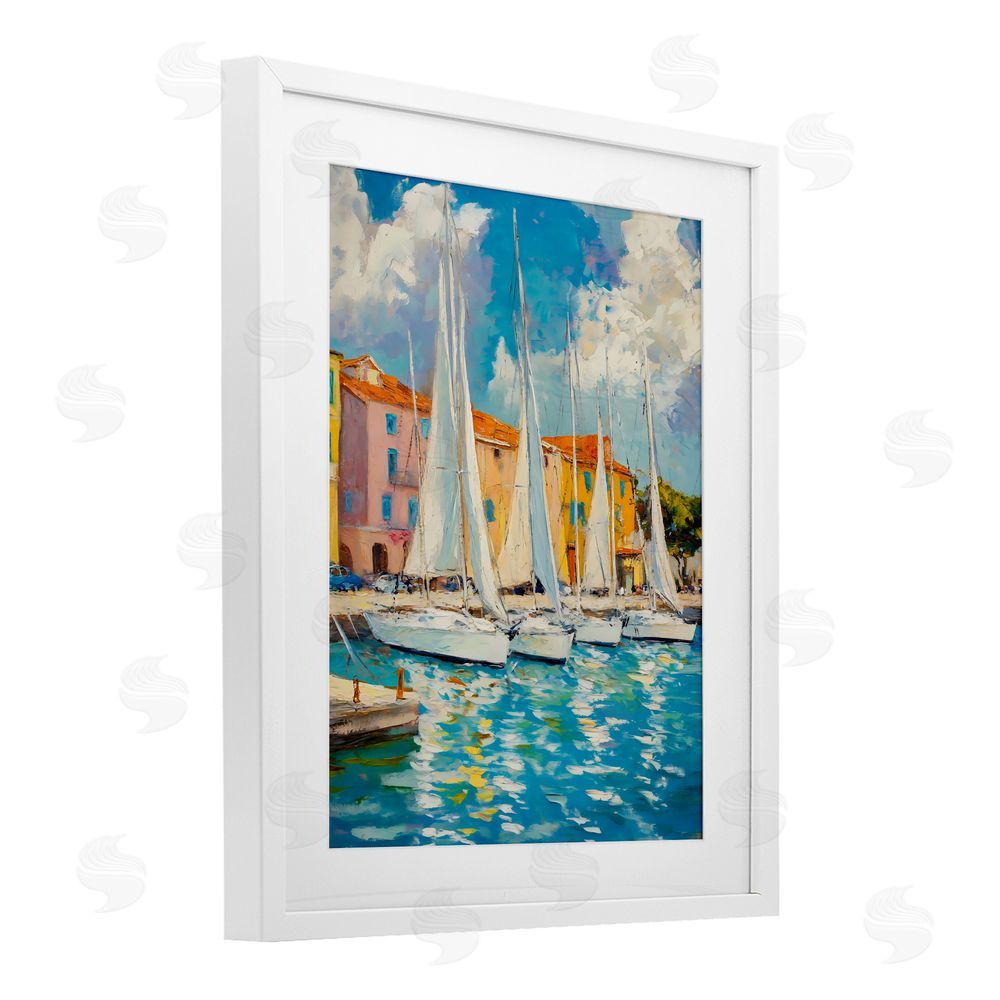 Franklyn Gregory Sail Away Boat Harbor White Framed Print Under Glass with Mat Wall Art
