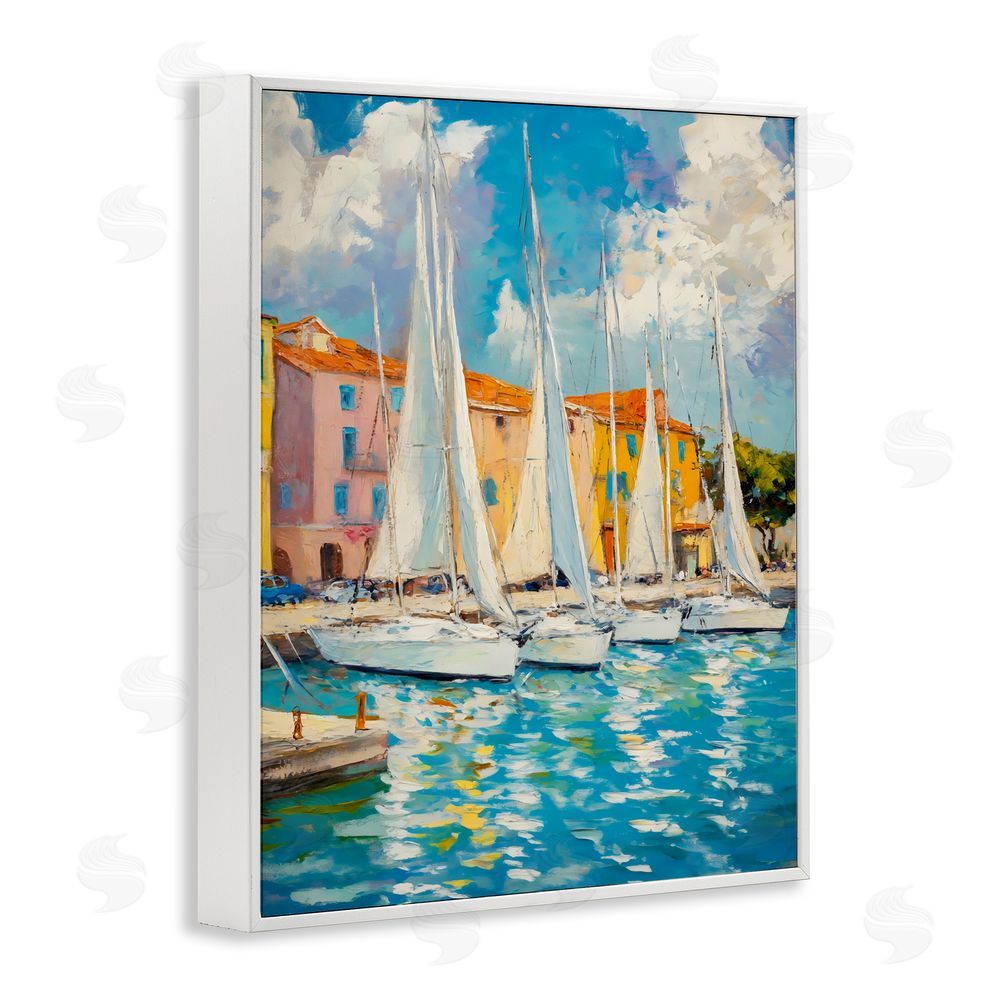 Franklyn Gregory Sail Away Boat Harbor White Framed Giclee Wall Art Print