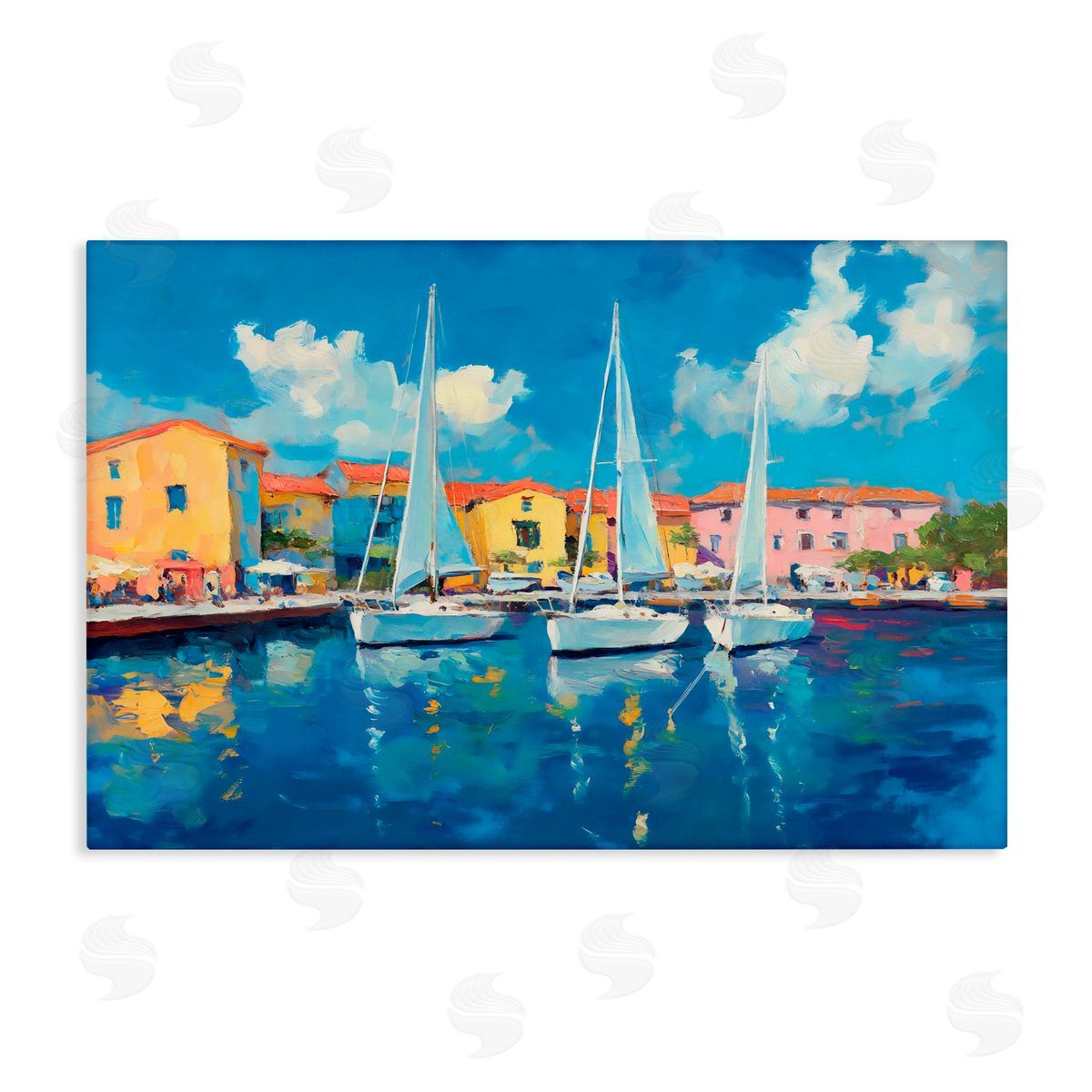 Franklyn Gregory White Boats in Colorful Port Canvas Wall Art Print