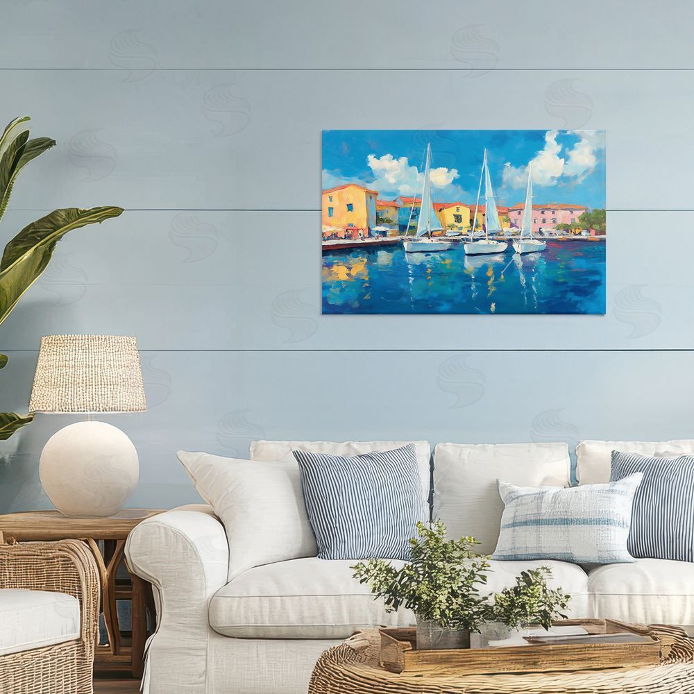 Franklyn Gregory White Boats in Colorful Port Canvas Art on Wall