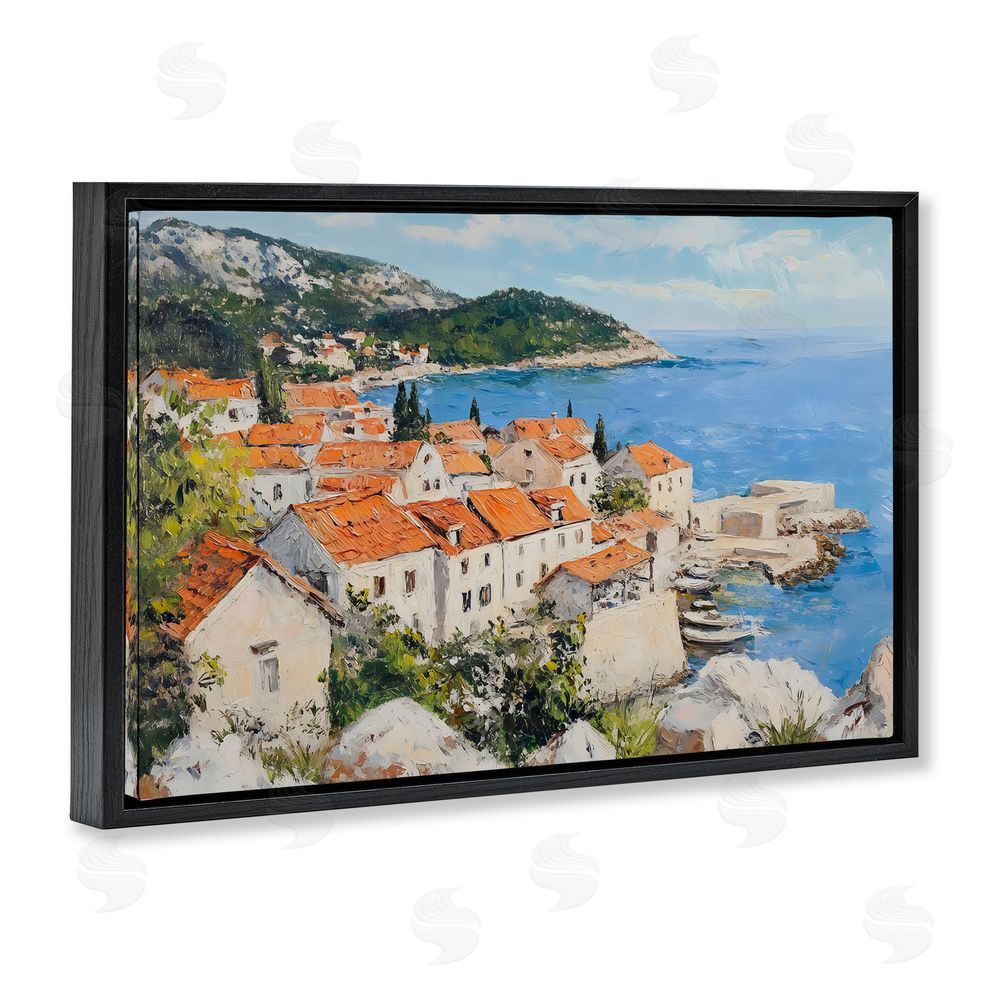 Franklyn Gregory Coastal Town Overview Black Floating Frame Canvas Wall Art Print