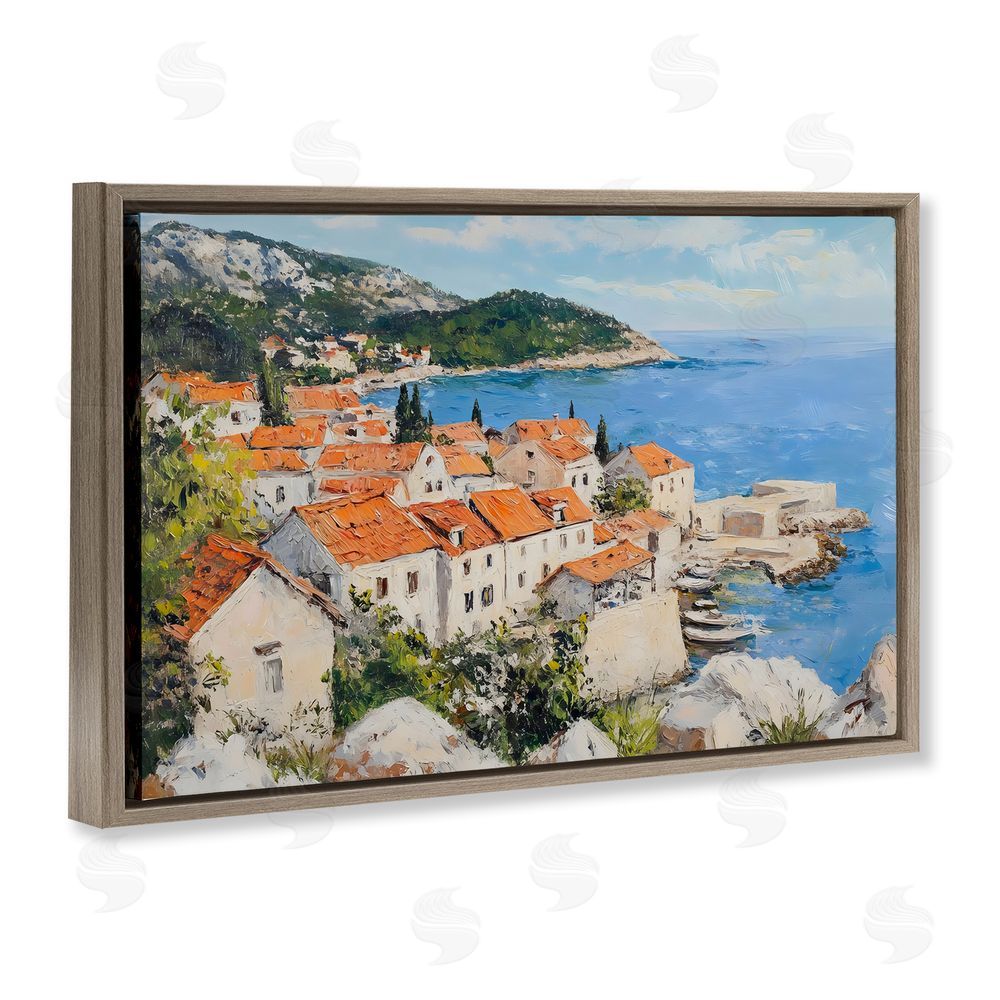 Franklyn Gregory Coastal Town Overview Brown Floating Frame Canvas Wall Art Print