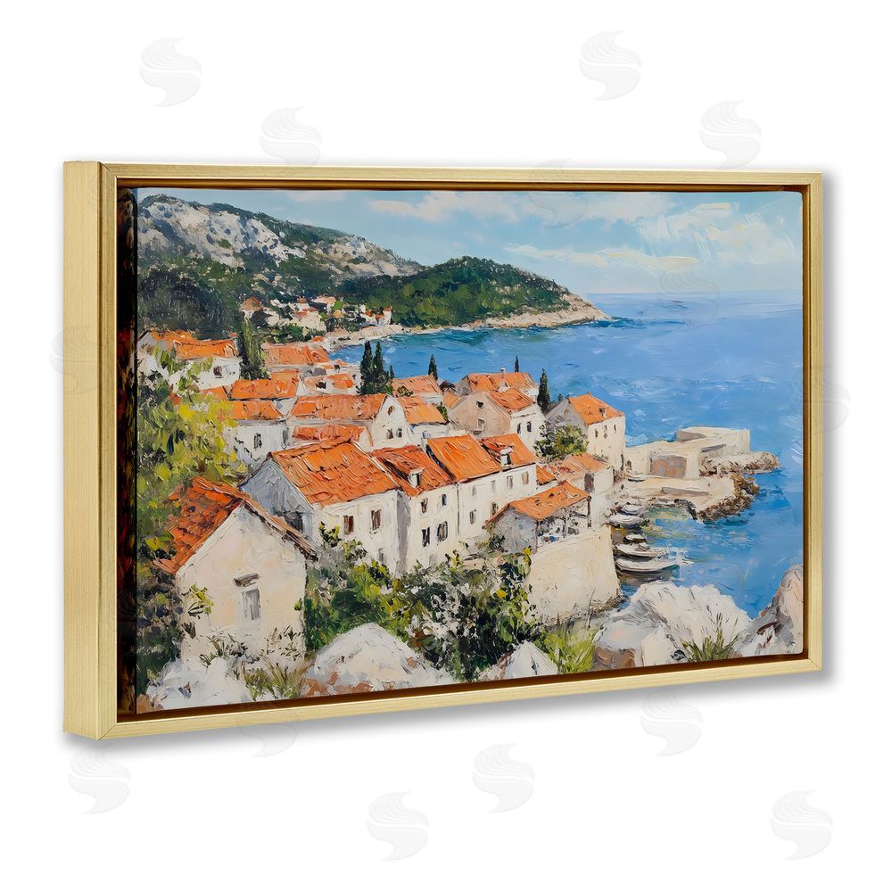 Franklyn Gregory Coastal Town Overview Gold Floating Frame Canvas Wall Art Print