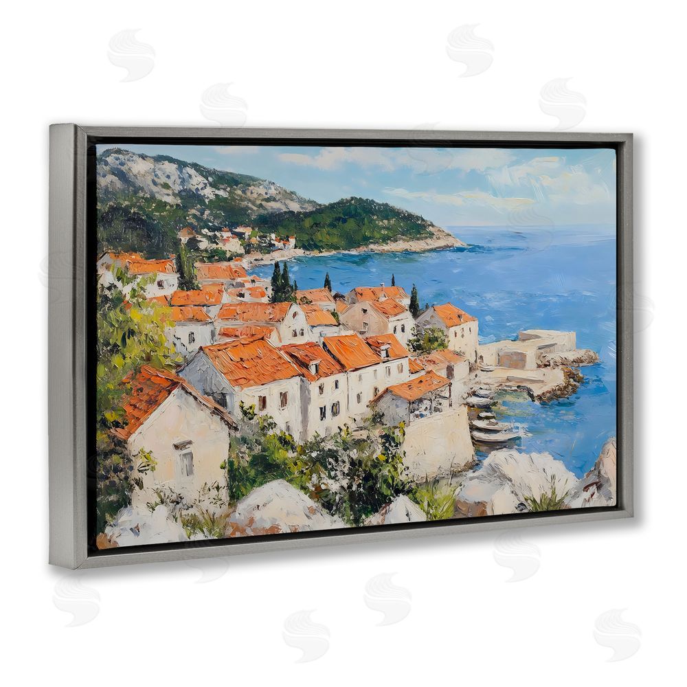 Franklyn Gregory Coastal Town Overview Gray Floating Frame Canvas Wall Art Print