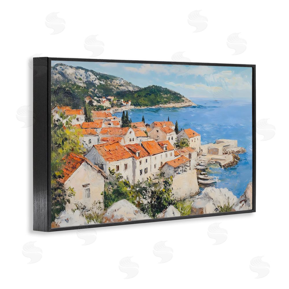 Franklyn Gregory Coastal Town Overview Black Framed Giclee Wall Art Print