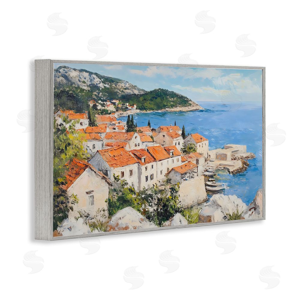 Franklyn Gregory Coastal Town Overview Gray Framed Giclee Wall Art Print