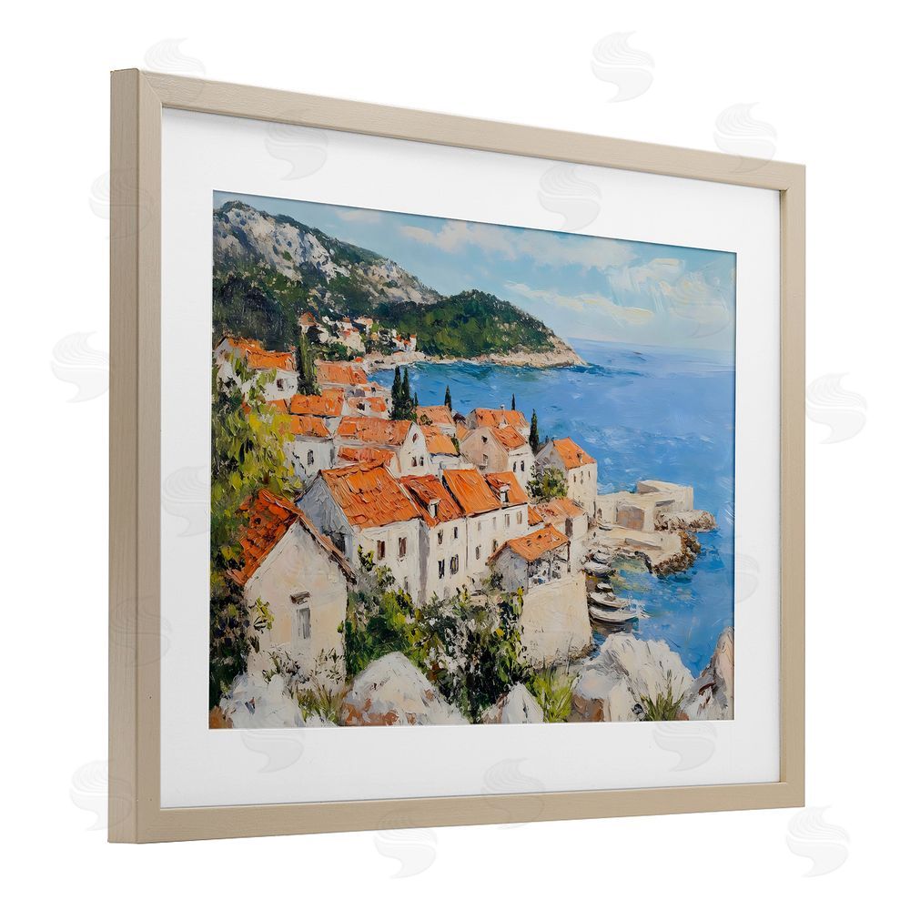 Franklyn Gregory Coastal Town Overview Birch Framed Print Under Glass with White Mat Wall Art