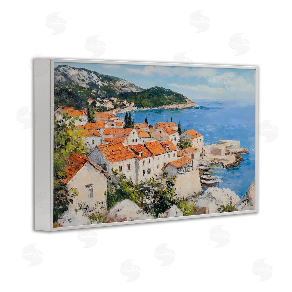 Franklyn Gregory Coastal Town Overview White Framed Giclee Wall Art Print