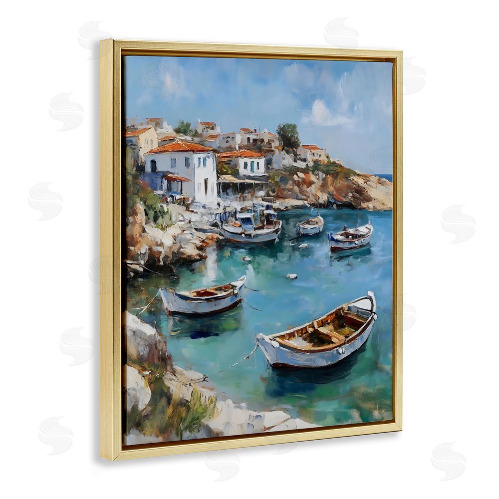 Franklyn Gregory Italian Village Boats Gold Floating Frame Canvas Wall Art Print