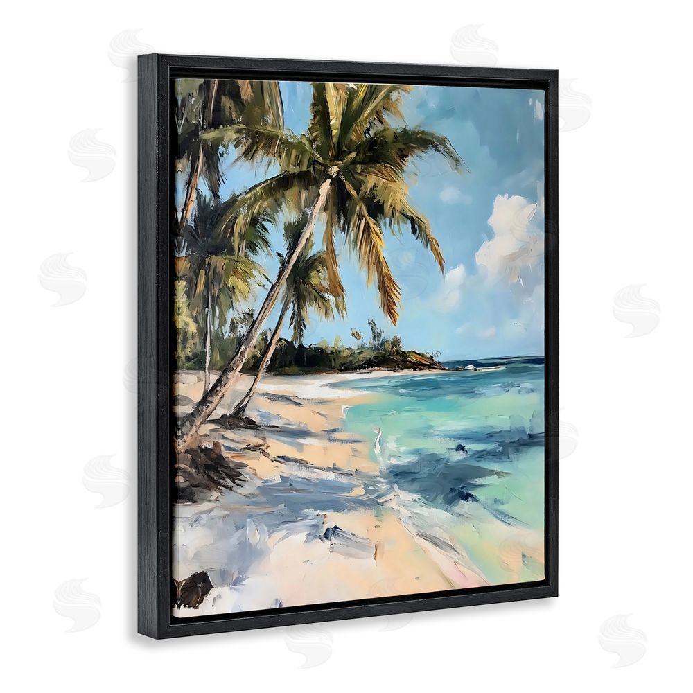 Franklyn Gregory Tranquil Tropical Coastline Black Floating Frame Canvas Wall Art Print