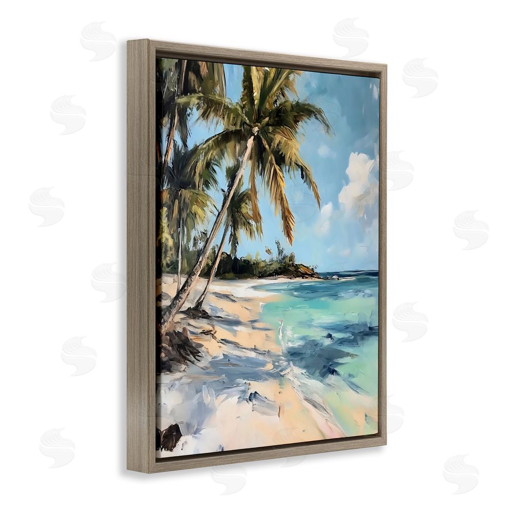 Franklyn Gregory Tranquil Tropical Coastline Brown Floating Frame Canvas Wall Art Print