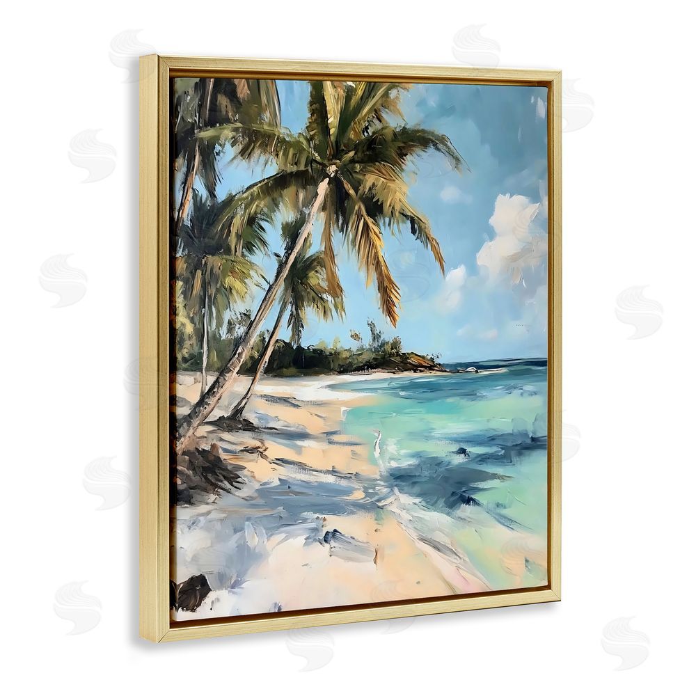 Franklyn Gregory Tranquil Tropical Coastline Gold Floating Frame Canvas Wall Art Print