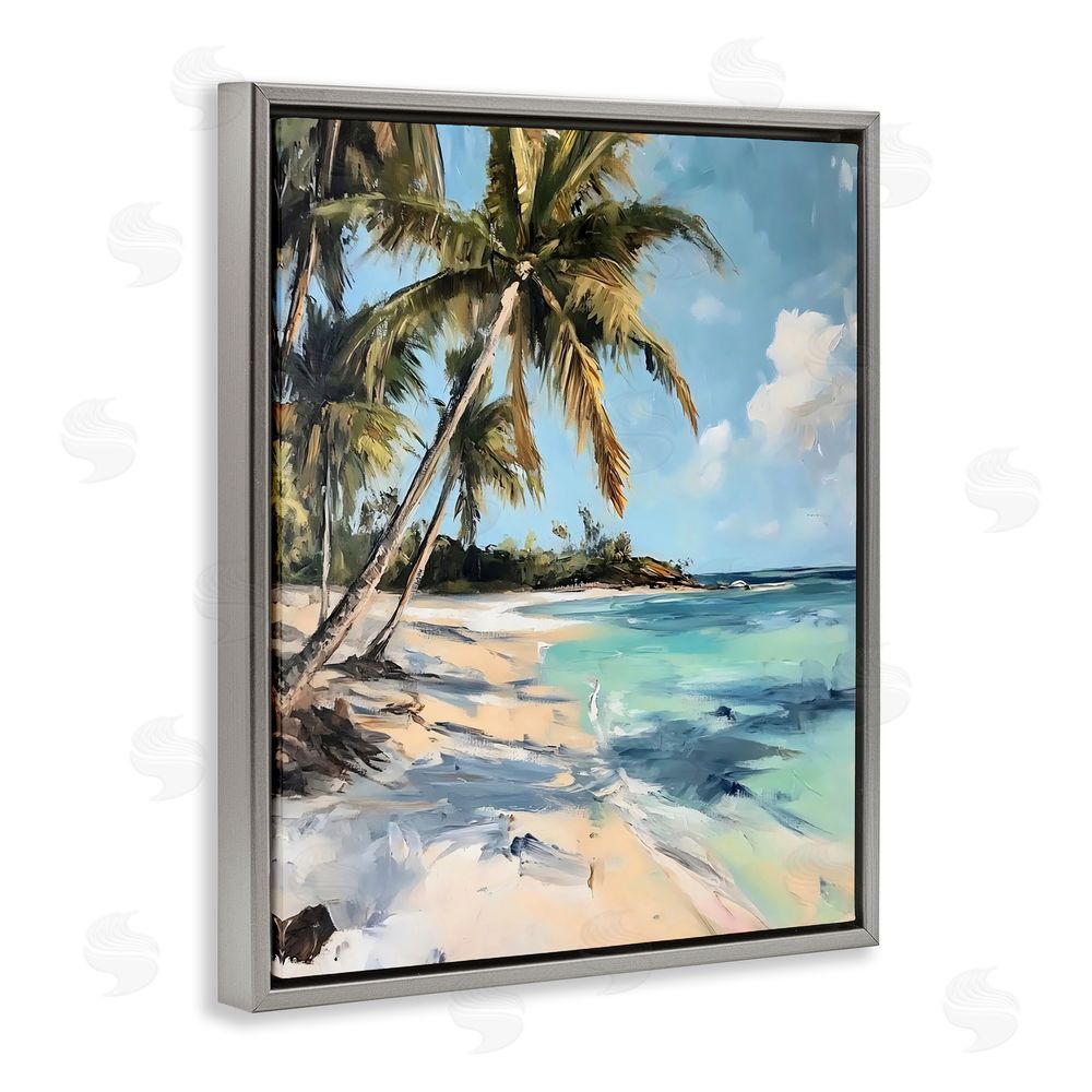 Franklyn Gregory Tranquil Tropical Coastline Gray Floating Frame Canvas Wall Art Print