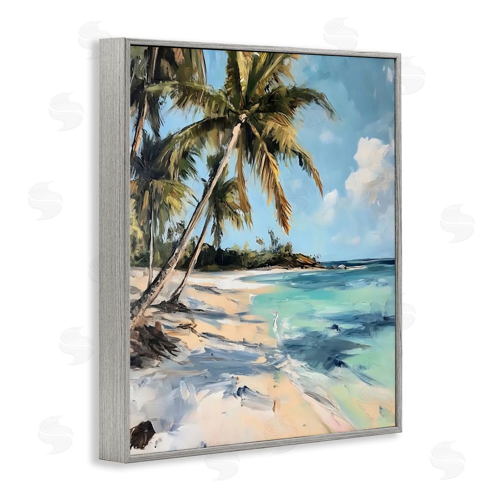 Franklyn Gregory Tranquil Tropical Coastline Gray Framed Giclee Wall Art Print