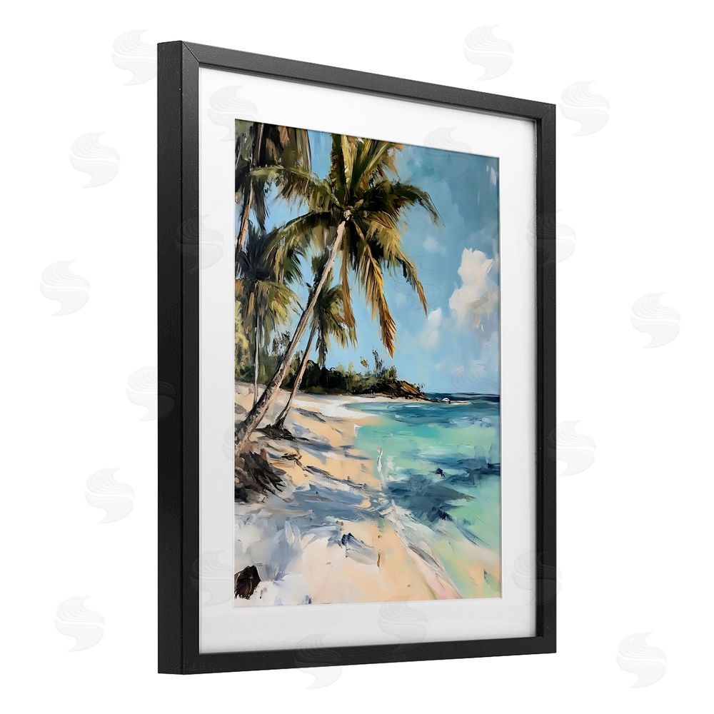 Franklyn Gregory Tranquil Tropical Coastline Black Framed Print Under Glass with White Mat Wall Art