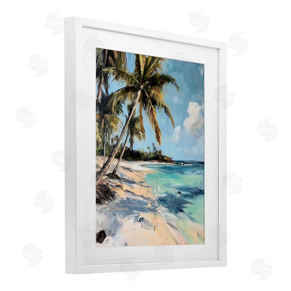 Franklyn Gregory Tranquil Tropical Coastline White Framed Print Under Glass with Mat Wall Art