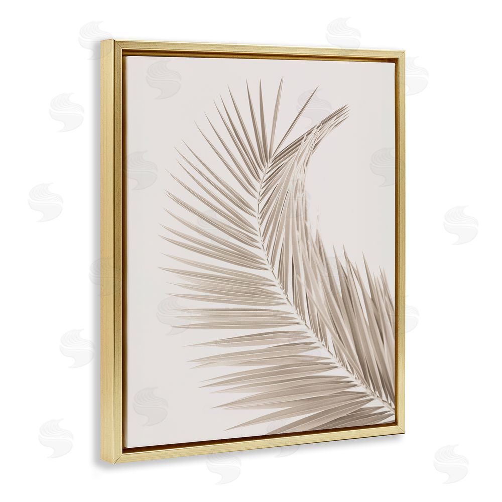 Sisi and Seb Curved Neutral Brown Palm Gold Floating Frame Canvas Wall Art Print