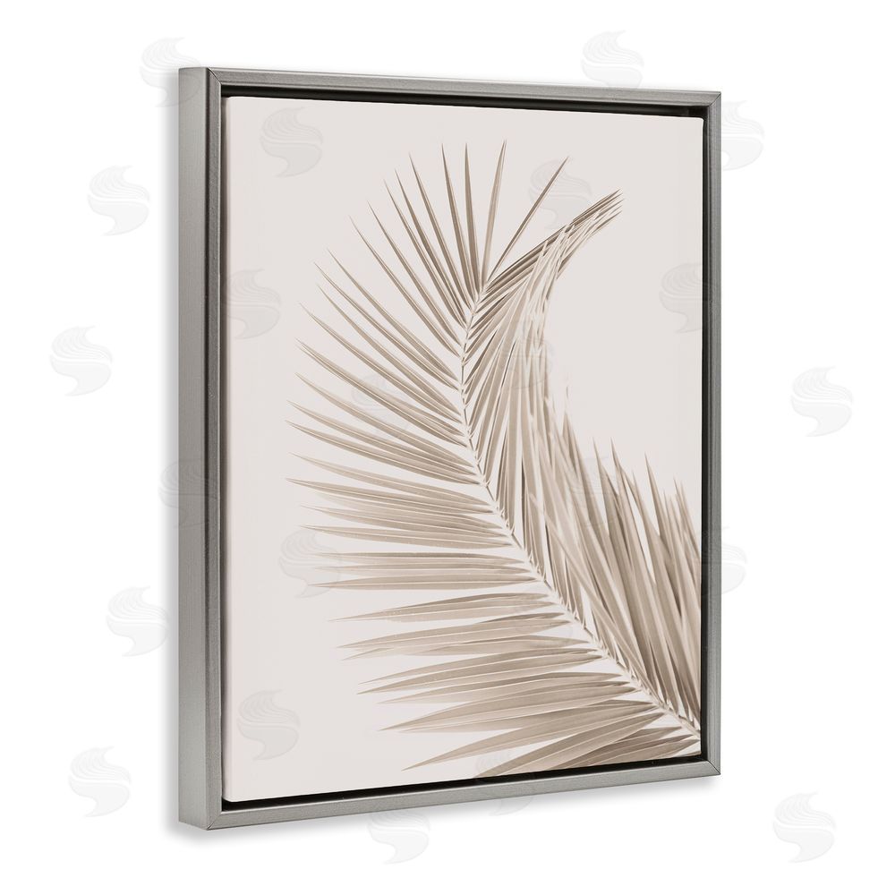 Sisi and Seb Curved Neutral Brown Palm Gray Floating Frame Canvas Wall Art Print