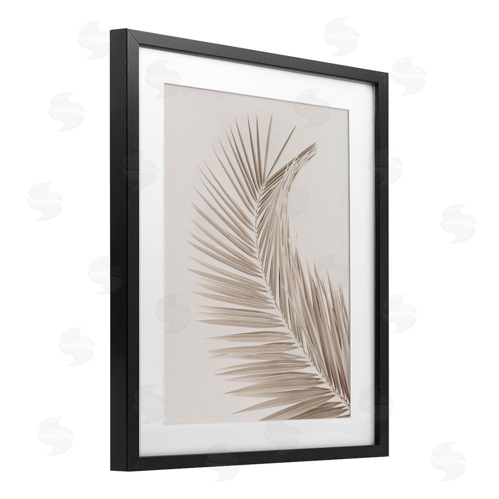 Sisi and Seb Curved Neutral Brown Palm Black Framed Print Under Glass with White Mat Wall Art