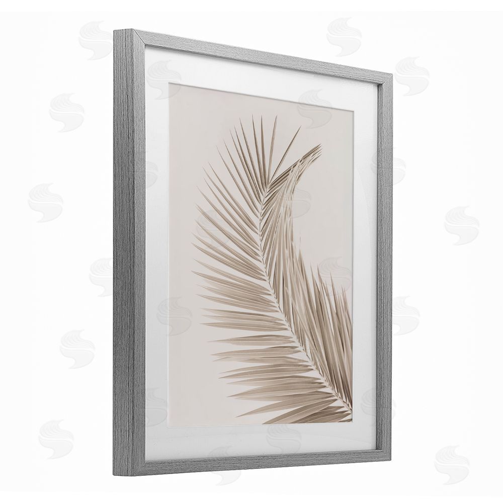 Sisi and Seb Curved Neutral Brown Palm Gray Framed Print Under Glass with White Mat Wall Art