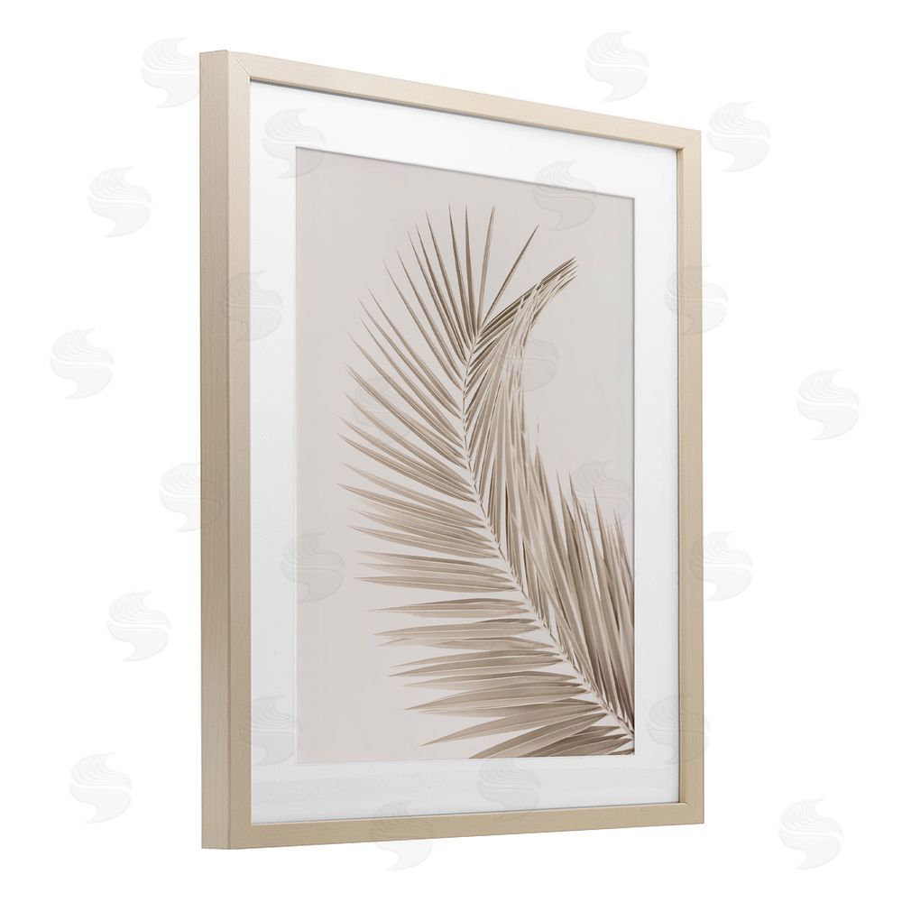 Sisi and Seb Curved Neutral Brown Palm Birch Framed Print Under Glass with White Mat Wall Art