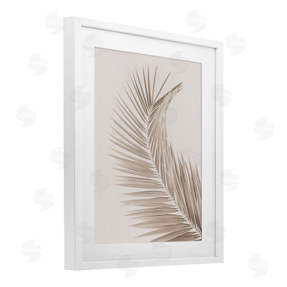 Sisi and Seb Curved Neutral Brown Palm White Framed Print Under Glass with Mat Wall Art