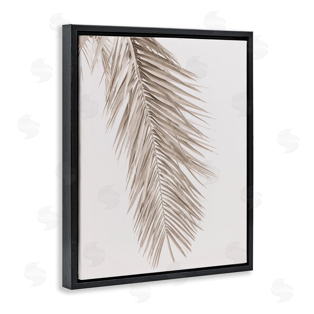 Sisi and Seb Falling Neutral Brown Palm Black Floating Frame Canvas Wall Art Print