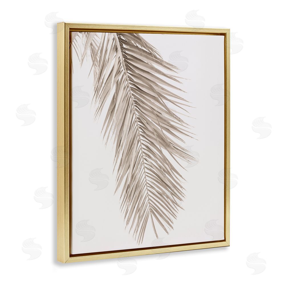 Sisi and Seb Falling Neutral Brown Palm Gold Floating Frame Canvas Wall Art Print