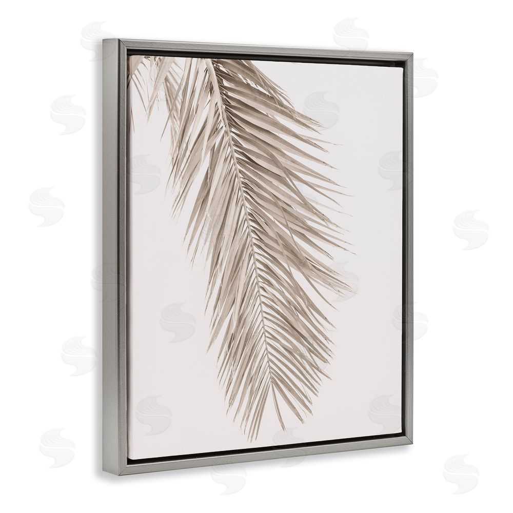 Sisi and Seb Falling Neutral Brown Palm Gray Floating Frame Canvas Wall Art Print