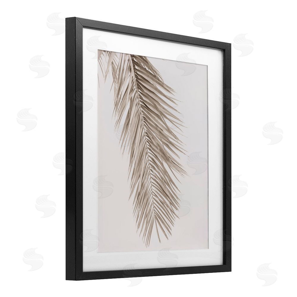 Sisi and Seb Falling Neutral Brown Palm Black Framed Print Under Glass with White Mat Wall Art