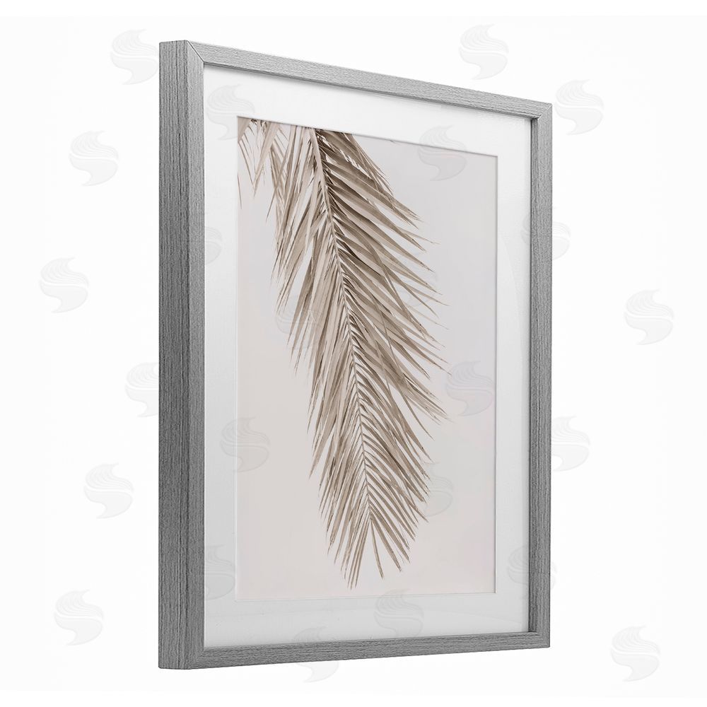 Sisi and Seb Falling Neutral Brown Palm Gray Framed Print Under Glass with White Mat Wall Art
