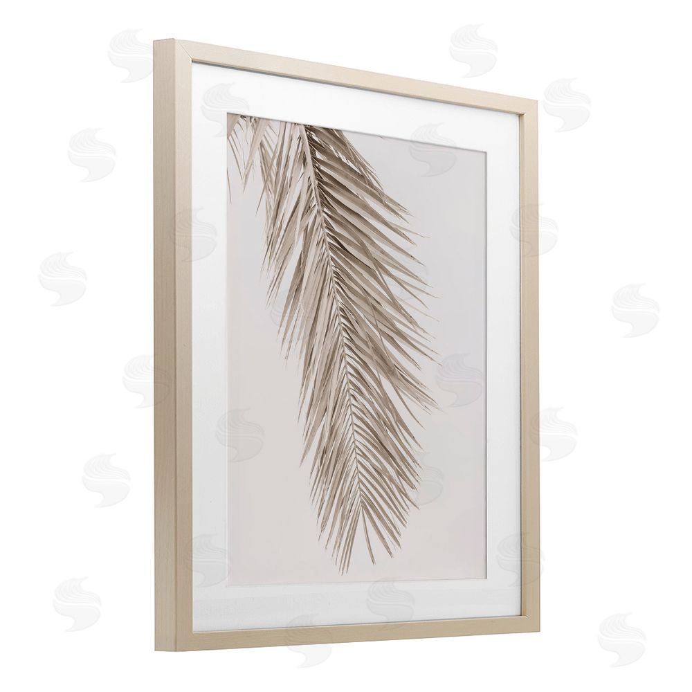 Sisi and Seb Falling Neutral Brown Palm Birch Framed Print Under Glass with White Mat Wall Art