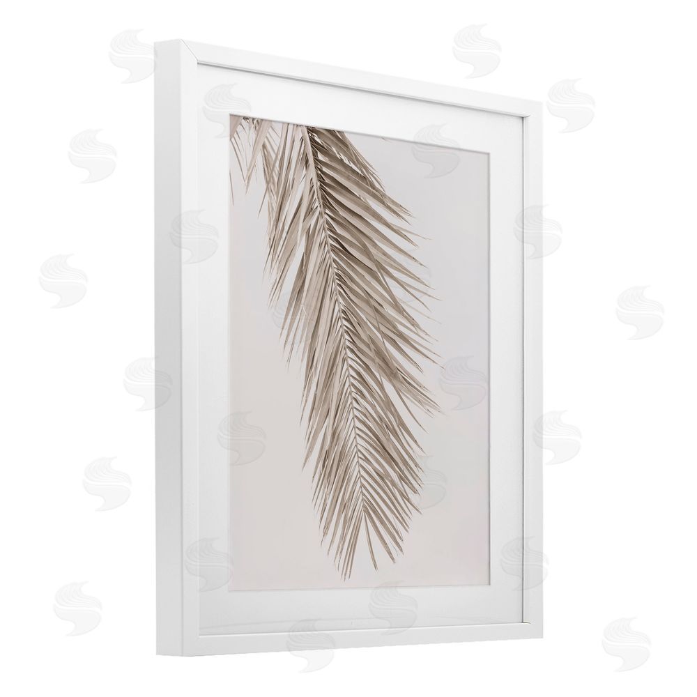 Sisi and Seb Falling Neutral Brown Palm White Framed Print Under Glass with Mat Wall Art