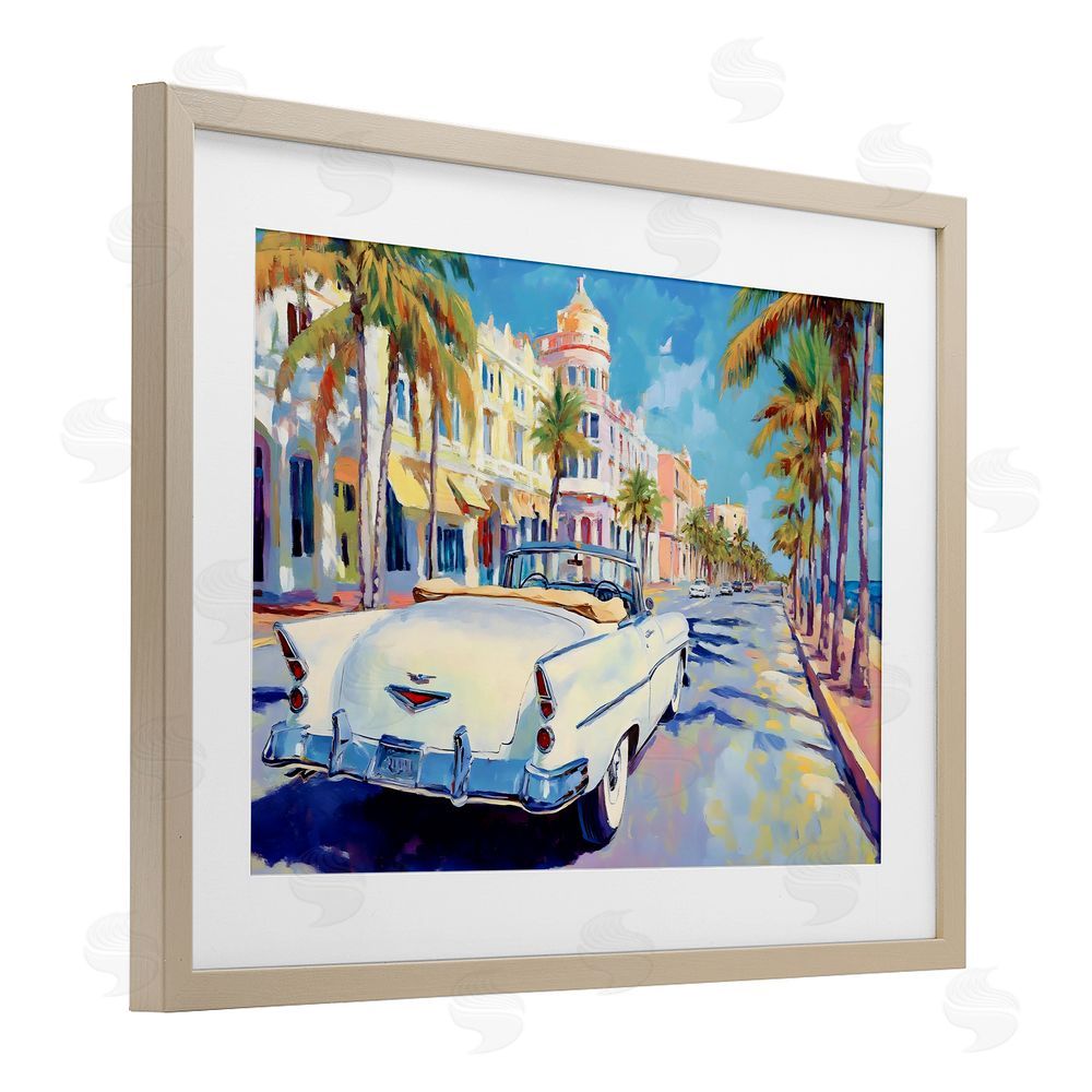 Franklyn Gregory Vintage Convertible Boulevard Birch Framed Print Under Glass with White Mat Wall Art