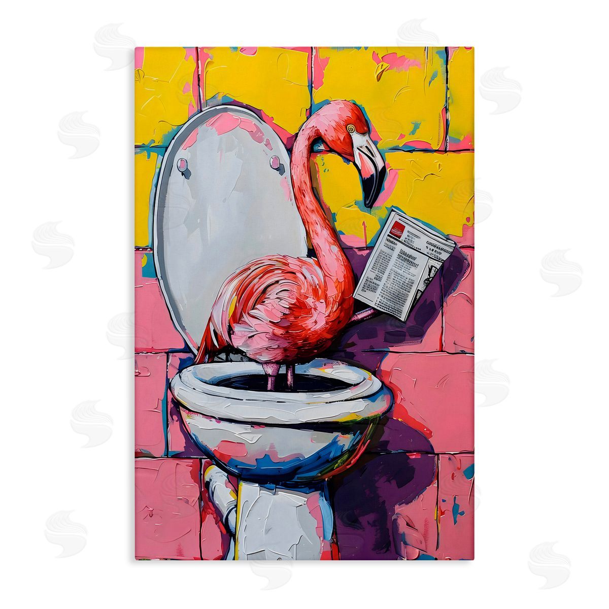 LSR Design Studio Flamingo News on Toilet Canvas Wall Art Print