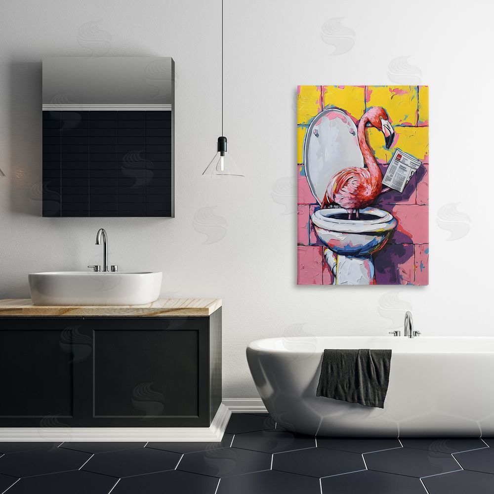 LSR Design Studio Flamingo News on Toilet Canvas Art on Wall