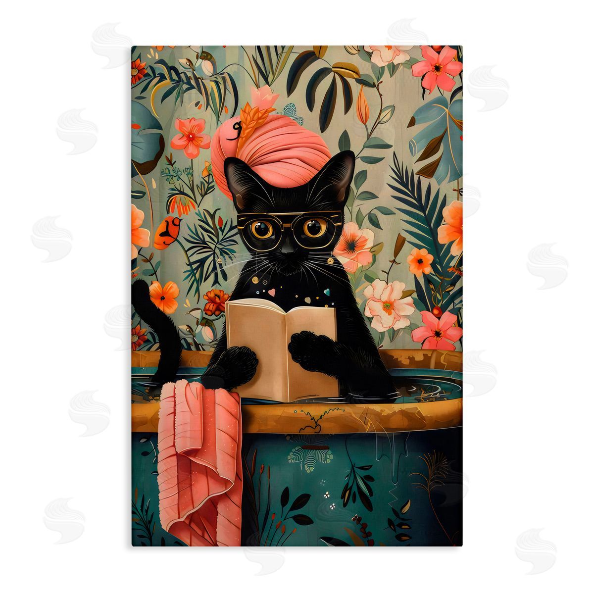 LSR Design Studio Kitty Wash Day Bathtub Canvas Wall Art Print