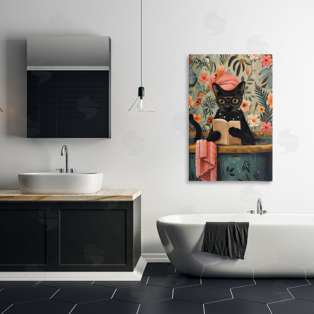 LSR Design Studio Kitty Wash Day Bathtub Canvas Art on Wall