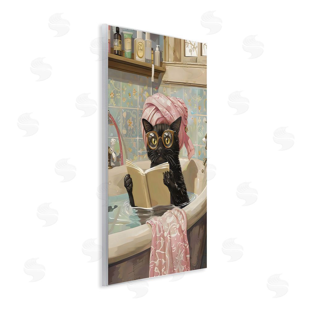 LSR Design Studio Kitty Care Bathtub Reading Wall Plaque Art Print