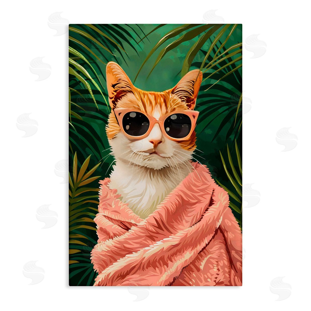 LSR Design Studio Cozy Cat and Tropical Plants Canvas Wall Art Print