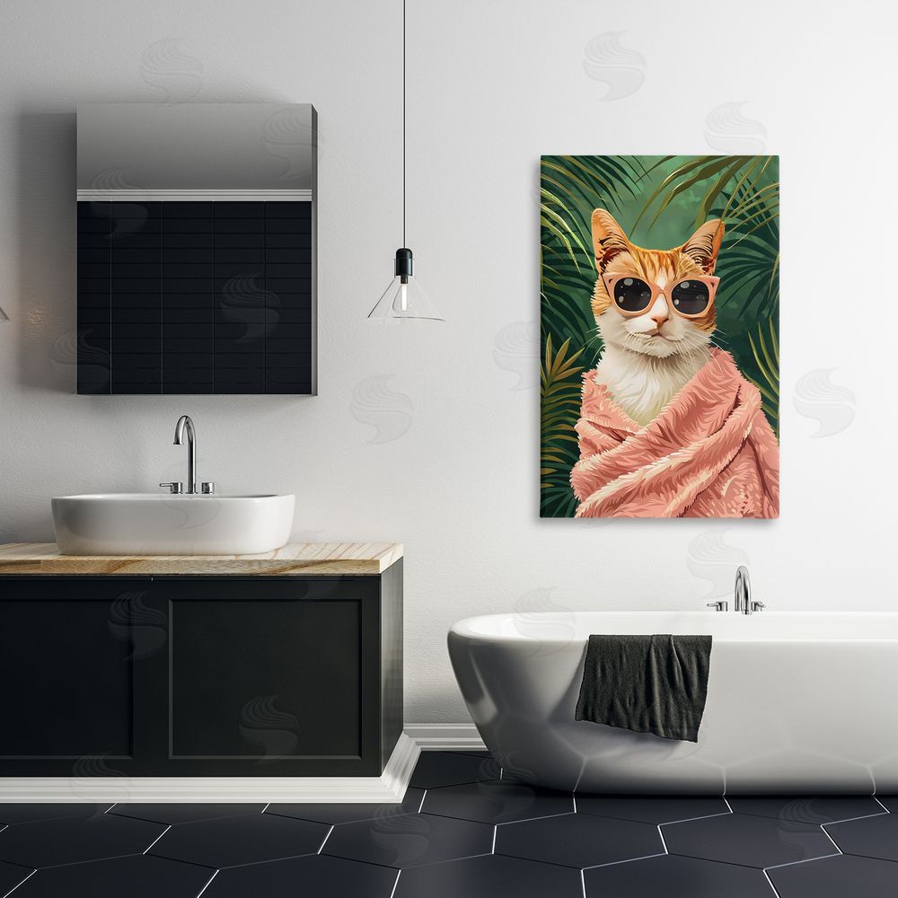 LSR Design Studio Cozy Cat and Tropical Plants Canvas Art on Wall