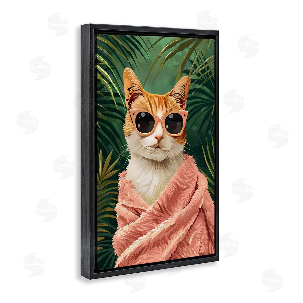 LSR Design Studio Cozy Cat and Tropical Plants Black Floating Frame Canvas Wall Art Print