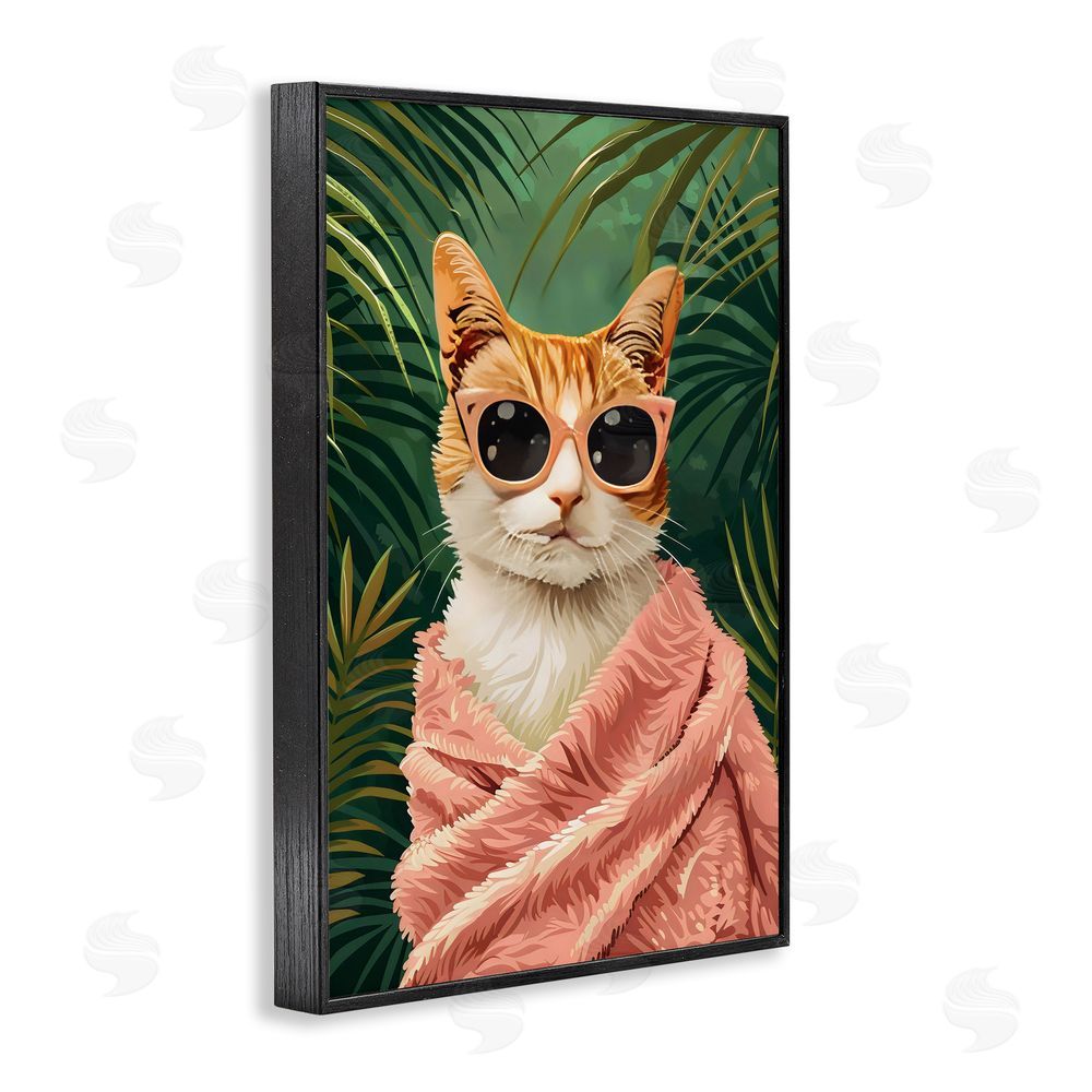 LSR Design Studio Cozy Cat and Tropical Plants Black Framed Giclee Wall Art Print